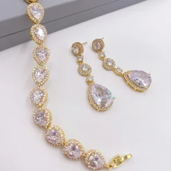 Lace & Favour Gold Prom Jewellery | Prom Bracelets*Hampton Teardrop Cubic Zirconia Wedding Bracelet Gold