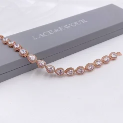 Lace & Favour Bride Gifts | Crystal Jewellery*Hampton Teardrop Cubic Zirconia Wedding Bracelet Rose Gold