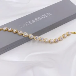 Lace & Favour Gold Prom Jewellery | Prom Bracelets*Hampton Teardrop Cubic Zirconia Wedding Bracelet Gold