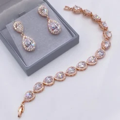 Lace & Favour Bride Gifts | Crystal Jewellery*Hampton Teardrop Cubic Zirconia Wedding Bracelet Rose Gold