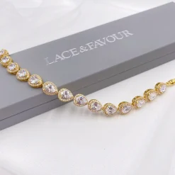 Lace & Favour Gold Prom Jewellery | Prom Bracelets*Hampton Teardrop Cubic Zirconia Wedding Bracelet Gold