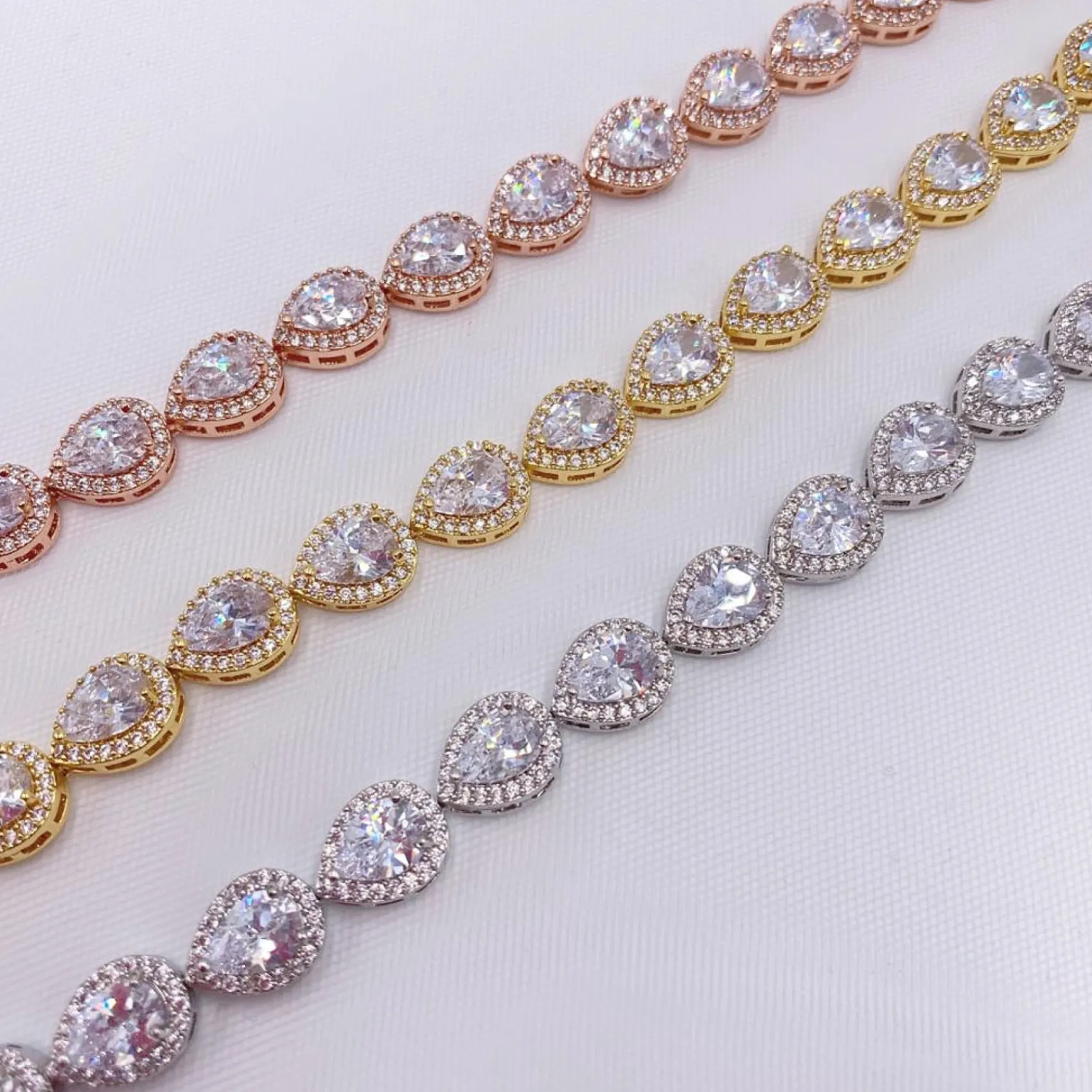 Lace & Favour Bride Gifts | Crystal Jewellery*Hampton Teardrop Cubic Zirconia Wedding Bracelet Rose Gold