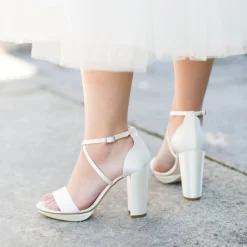 Harriet Wilde Wedding Shoes | High Heel*Arabella Block Satin Platform Sandals Ivory