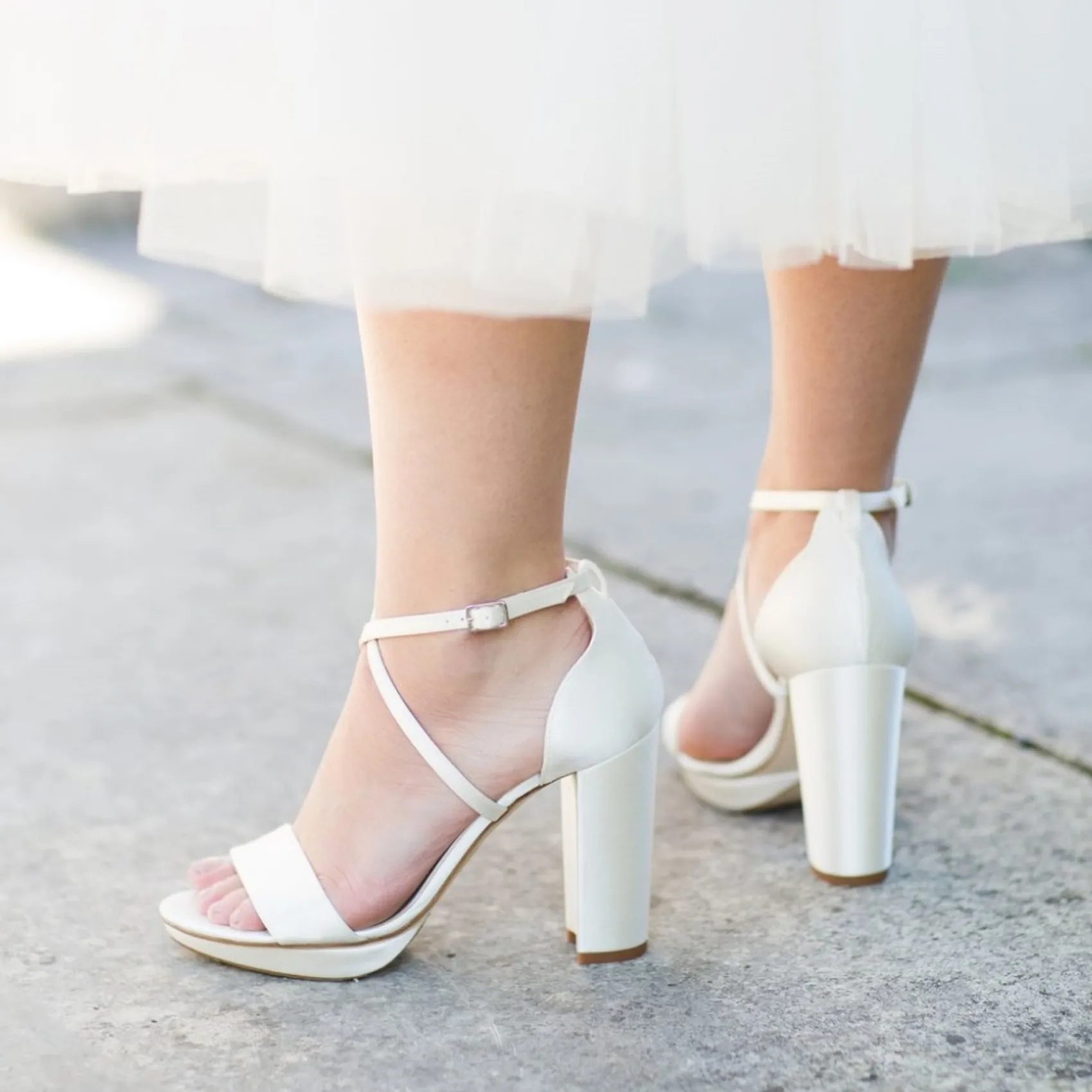 Harriet Wilde Wedding Shoes | High Heel*Arabella Block Satin Platform Sandals Ivory