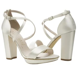 Harriet Wilde Wedding Shoes | High Heel*Arabella Block Satin Platform Sandals Ivory