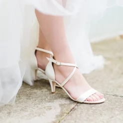Harriet Wilde Wedding Shoes | Designer Wedding Shoes*Arabella Low Satin Strappy Bridal Sandals Ivory