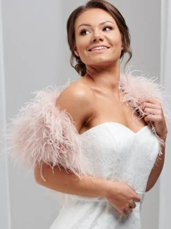 Beverly Hills Feather Stoles & Shrugs | Wedding Boleros And Jackets*Hayworth Blush Pink Ostrich Feather Bridal Bolero Ivory