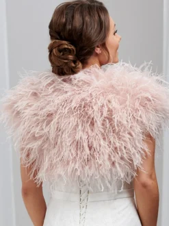 Beverly Hills Feather Stoles & Shrugs | Wedding Boleros And Jackets*Hayworth Blush Pink Ostrich Feather Bridal Bolero Ivory