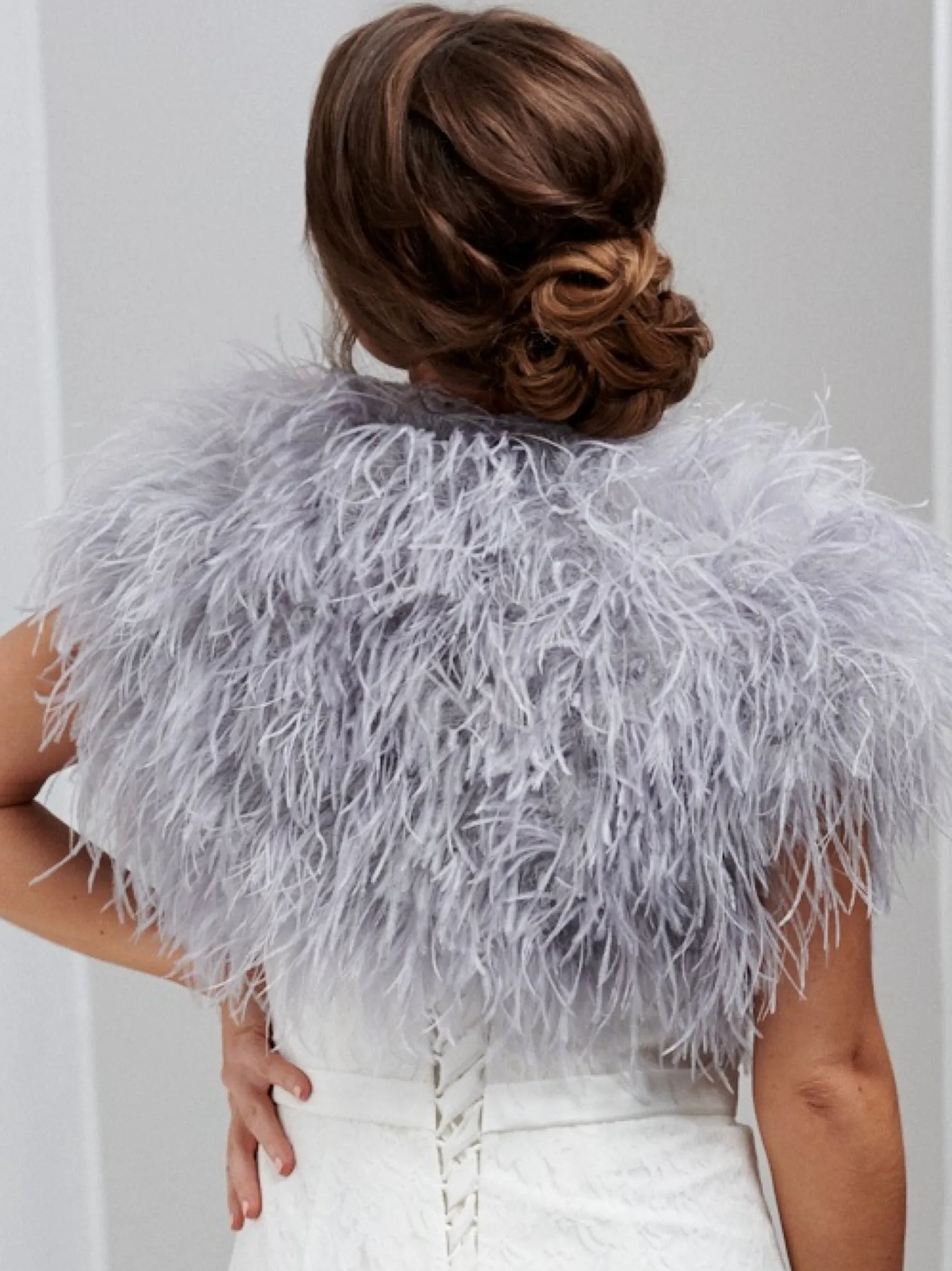 Beverly Hills Feather Stoles & Shrugs | Wedding Boleros And Jackets*Hayworth Ostrich Feather Bridal Bolero Silver Grey