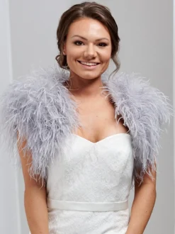 Beverly Hills Feather Stoles & Shrugs | Wedding Boleros And Jackets*Hayworth Ostrich Feather Bridal Bolero Silver Grey