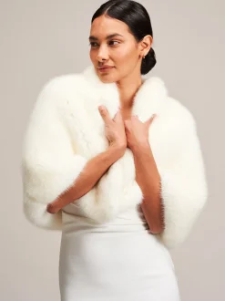 Helen Moore Faux Fur Jackets, Capes And Shawls | Wedding Capes & Wraps*Faux Fur Short Bridal Cape | Lace & Favour Ivory