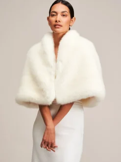 Helen Moore Faux Fur Jackets, Capes And Shawls | Wedding Capes & Wraps*Faux Fur Short Bridal Cape | Lace & Favour Ivory