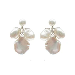 Hermione Harbutt Pearl Jewellery | Gold Wedding Jewellery*Beatrice Baroque Pearl Earrings Ivory/ Silver