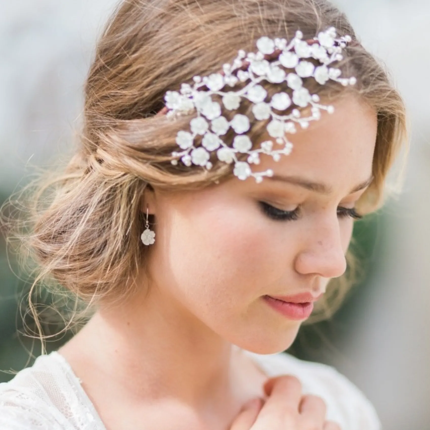 Hermione Harbutt Silver Wedding Jewellery | Bridesmaid Jewellery*Bianca Mother of Pearl Flower Droplet Earrings Ivory/ Silver