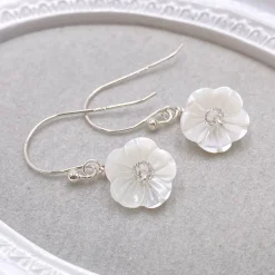 Hermione Harbutt Silver Wedding Jewellery | Bridesmaid Jewellery*Bianca Mother of Pearl Flower Droplet Earrings Ivory/ Silver