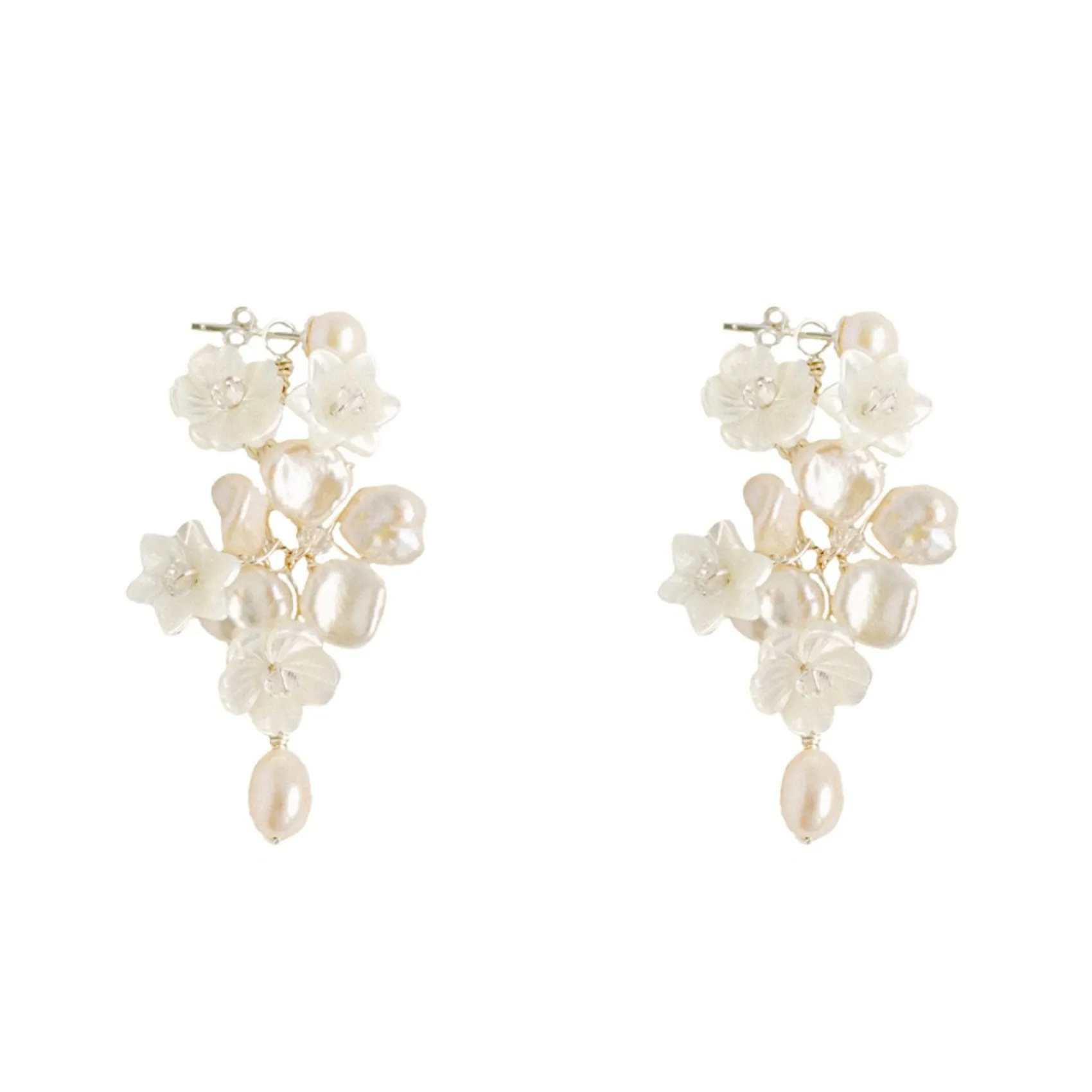 Hermione Harbutt Pearl Jewellery | Silver Wedding Jewellery*Blanche Floral Mother of Pearl Drop Earrings