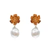 Hermione Harbutt Pearl Jewellery | Gold Wedding Jewellery*Carlotta Gold Floral Baroque Pearl Earrings Ivory/ Gold
