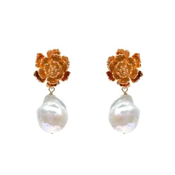 Hermione Harbutt Pearl Jewellery | Gold Wedding Jewellery*Carlotta Gold Floral Baroque Pearl Earrings Ivory/ Gold
