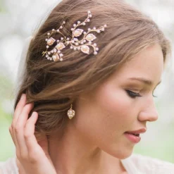 Hermione Harbutt Bride Gifts | Gold Wedding Jewellery*Celeste Gold Leaf Earrings Gold/ Ivory