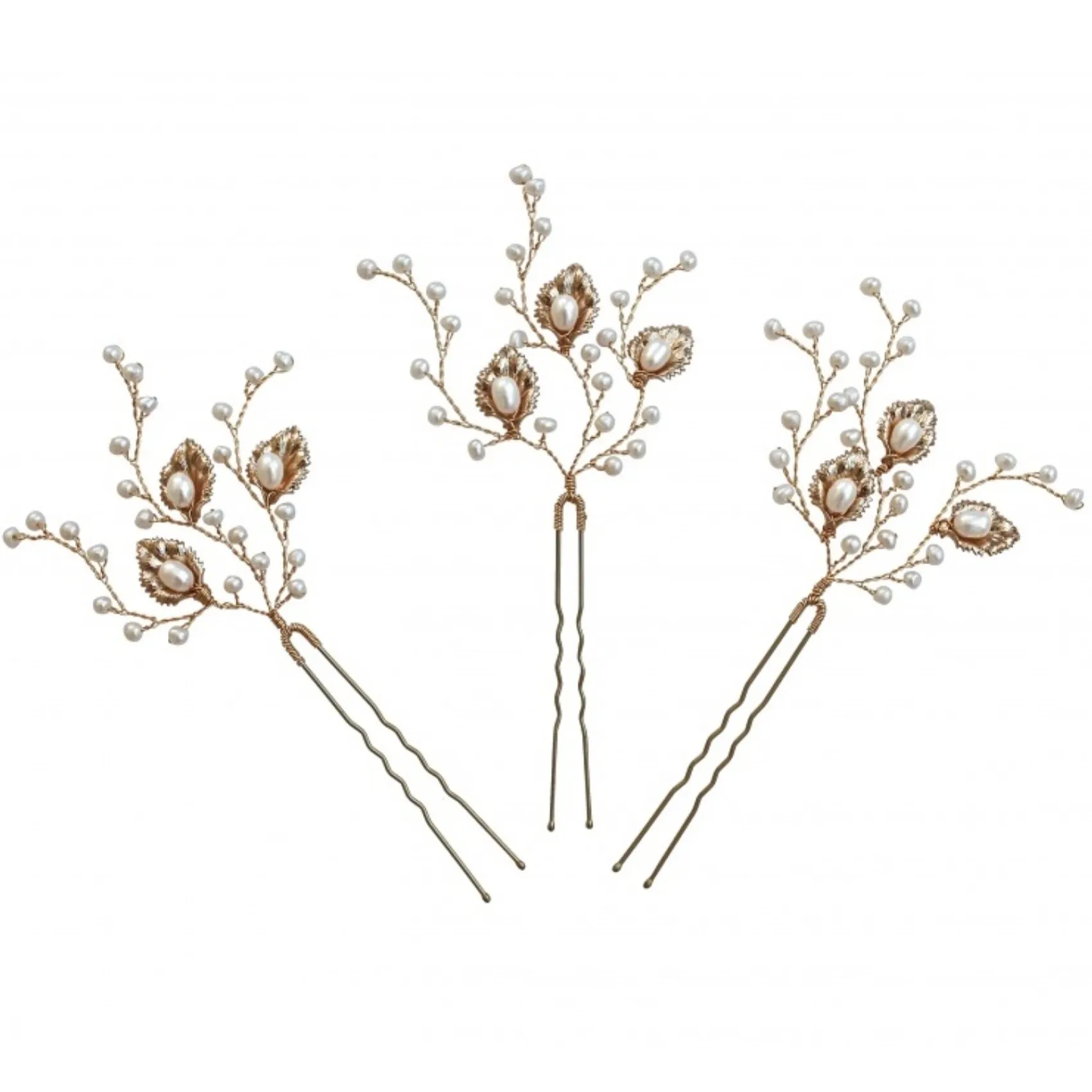 Hermione Harbutt Bride Gifts | Pearl Hair Accessories*Celeste Gold Leaves and Freshwater Pearl Hair Pin Gold/ Ivory
