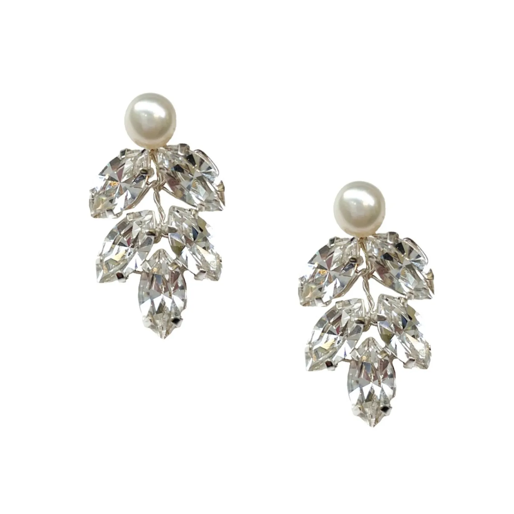 Hermione Harbutt Crystal Jewellery | Silver Wedding Jewellery*Kensington Grande Crystal Earrings Ivory/ Silver