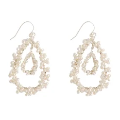 Hermione Harbutt Pearl Jewellery | Silver Wedding Jewellery*Nyra Freshwater Pearl Teardrop Hoop Earrings