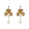 Hermione Harbutt Pearl Jewellery | Gold Wedding Jewellery*Orchid Gold Floral Pearl Drop Earrings Ivory/ Gold