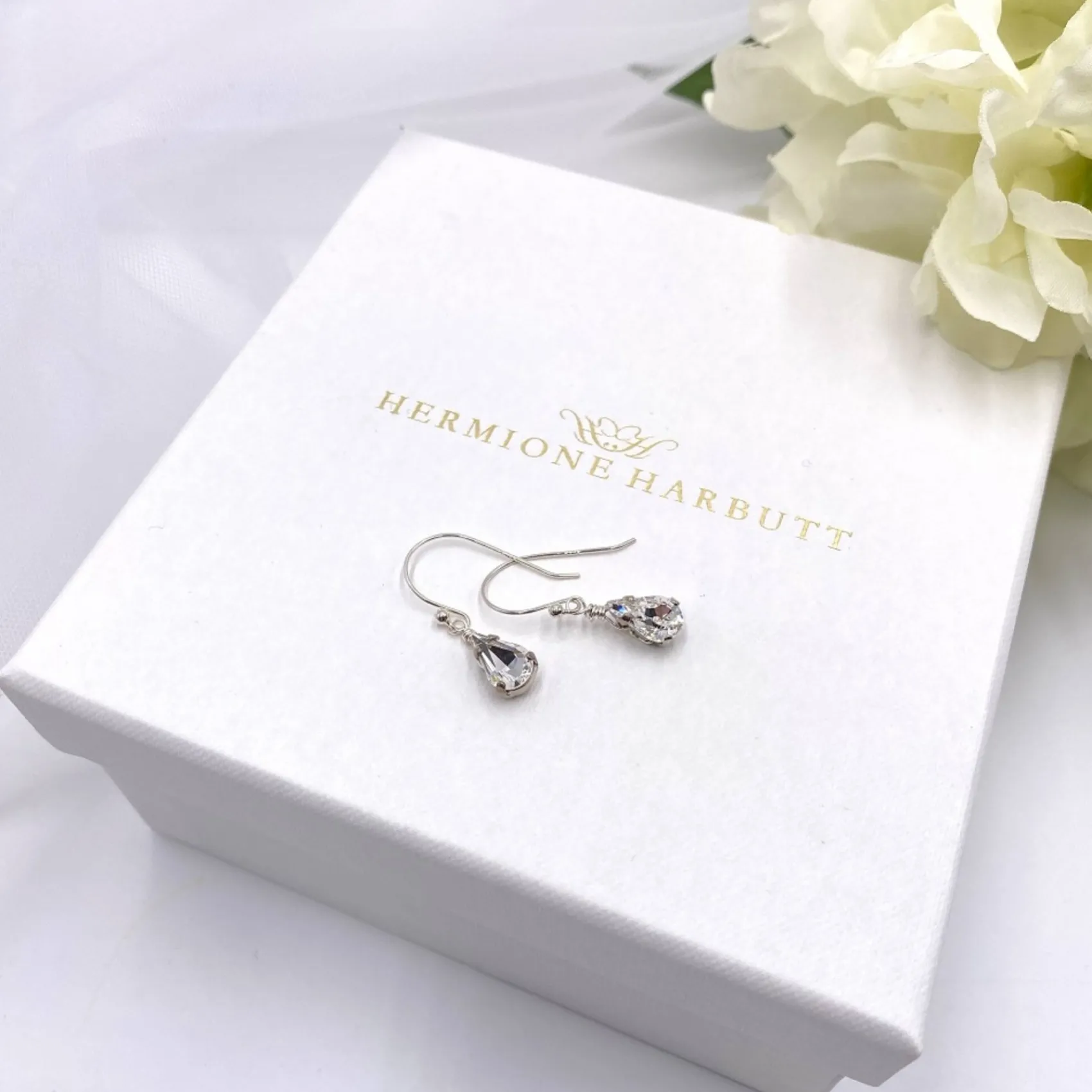 Hermione Harbutt Bridesmaid Gifts | Bride Gifts*Paris Crystal Teardrop Earrings Silver