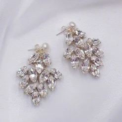 Hermione Harbutt Crystal Jewellery | Silver Wedding Jewellery*Radiance Statement Crystal Chandelier Earrings Ivory/ Silver