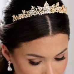 Lace & Favour Prom Headbands & Tiaras | Crystal Hair Accessories*Highgrove Cubic Zirconia Crystal Bridal Tiara Gold