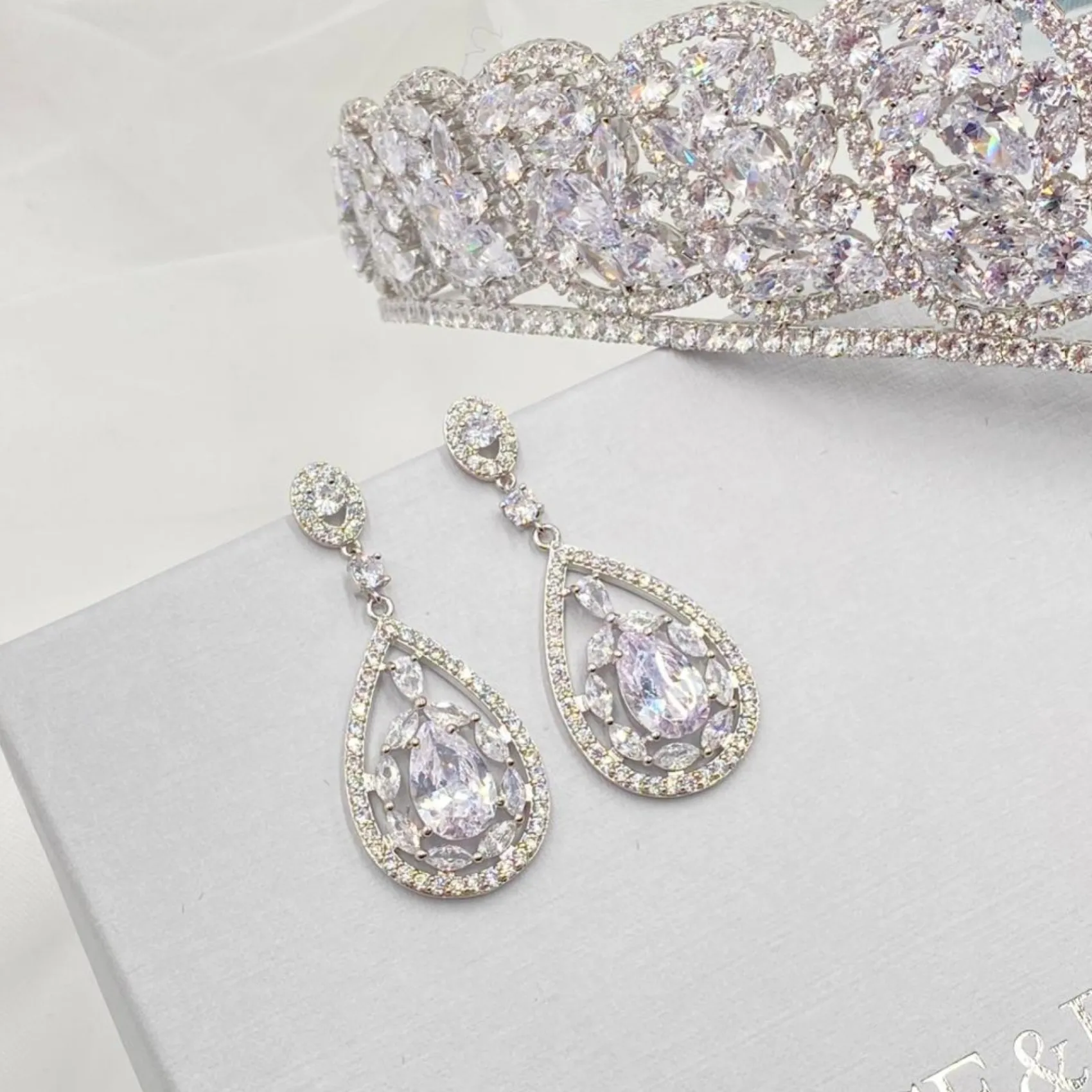 Lace & Favour Silver Prom Jewellery | Prom Earrings*Hollywood Vintage Inspired Cubic Zirconia Drop Earrings Silver