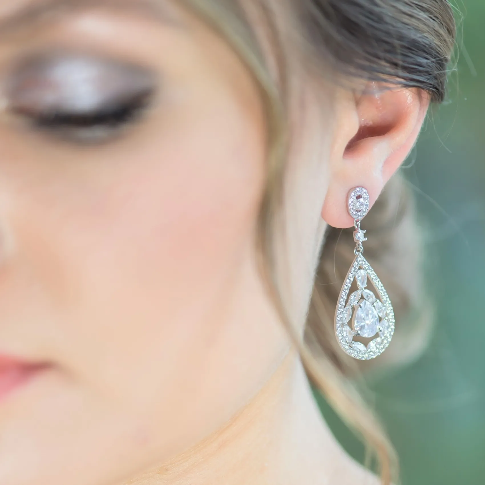 Lace & Favour Silver Prom Jewellery | Prom Earrings*Hollywood Vintage Inspired Cubic Zirconia Drop Earrings Silver