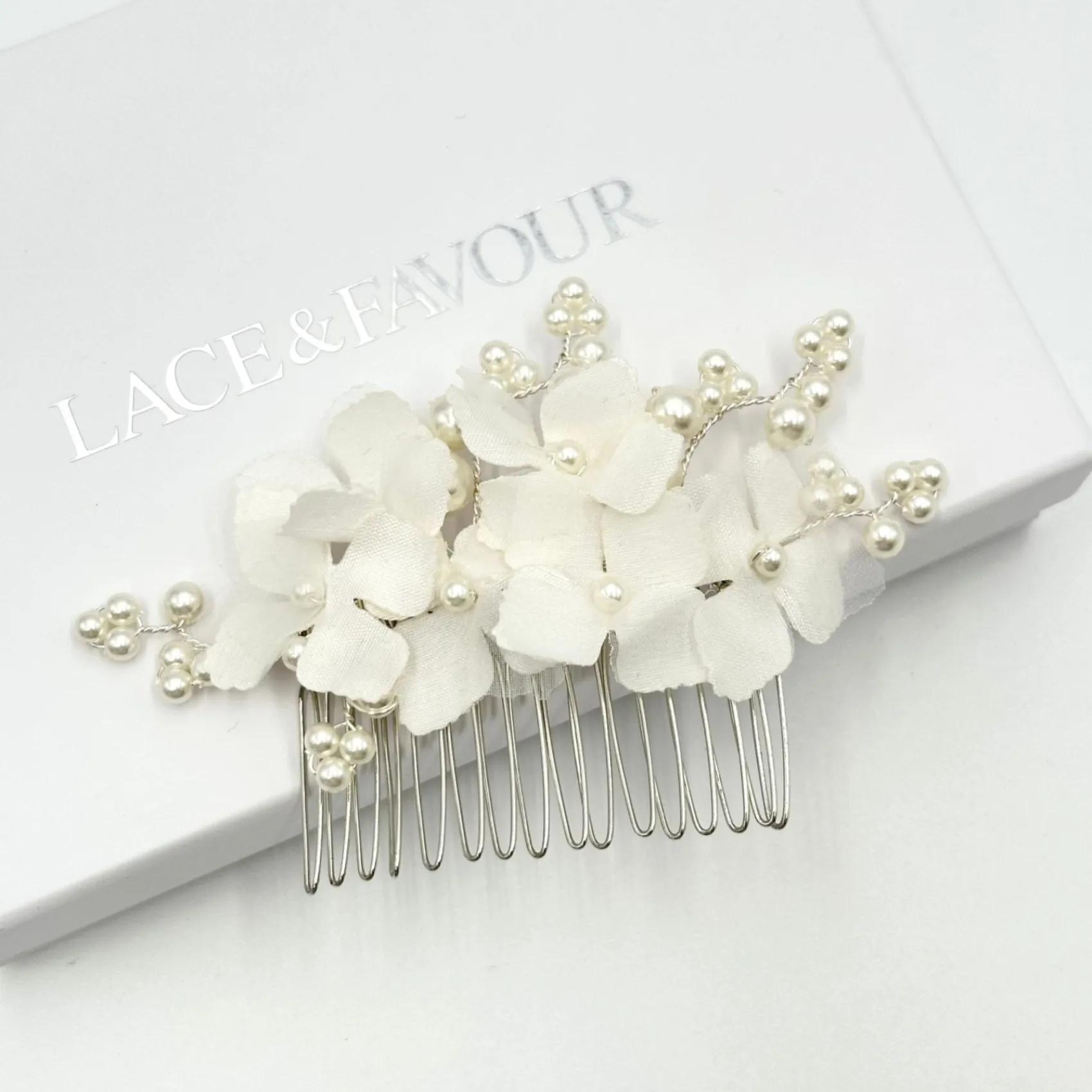 Beads & Beyond Pearl Hair Accessories | Silver Hair Accessories*Hydrangea Dainty Fabric Flowers and Pearl Bridal Hair Comb Ivory