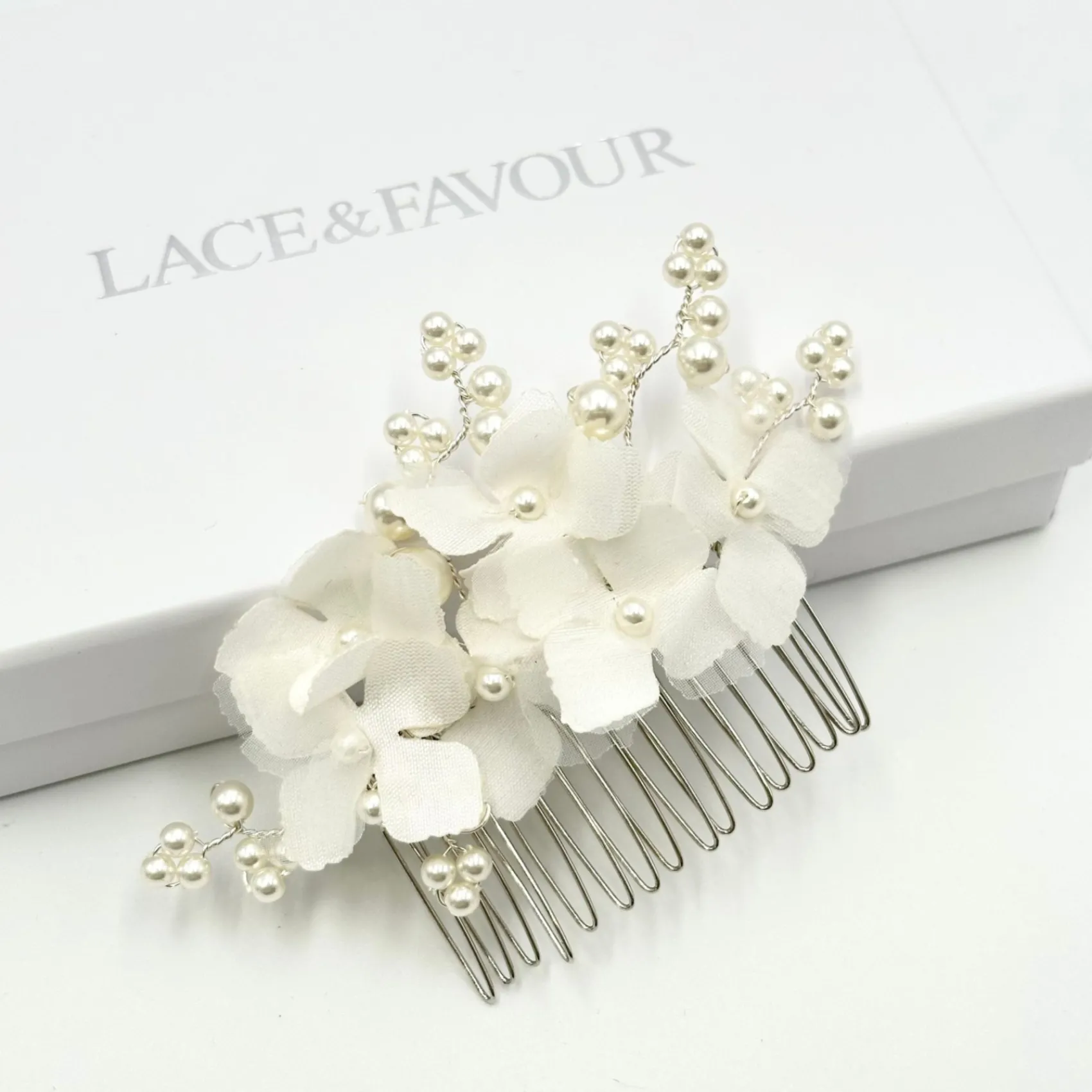 Beads & Beyond Pearl Hair Accessories | Silver Hair Accessories*Hydrangea Dainty Fabric Flowers and Pearl Bridal Hair Comb Ivory