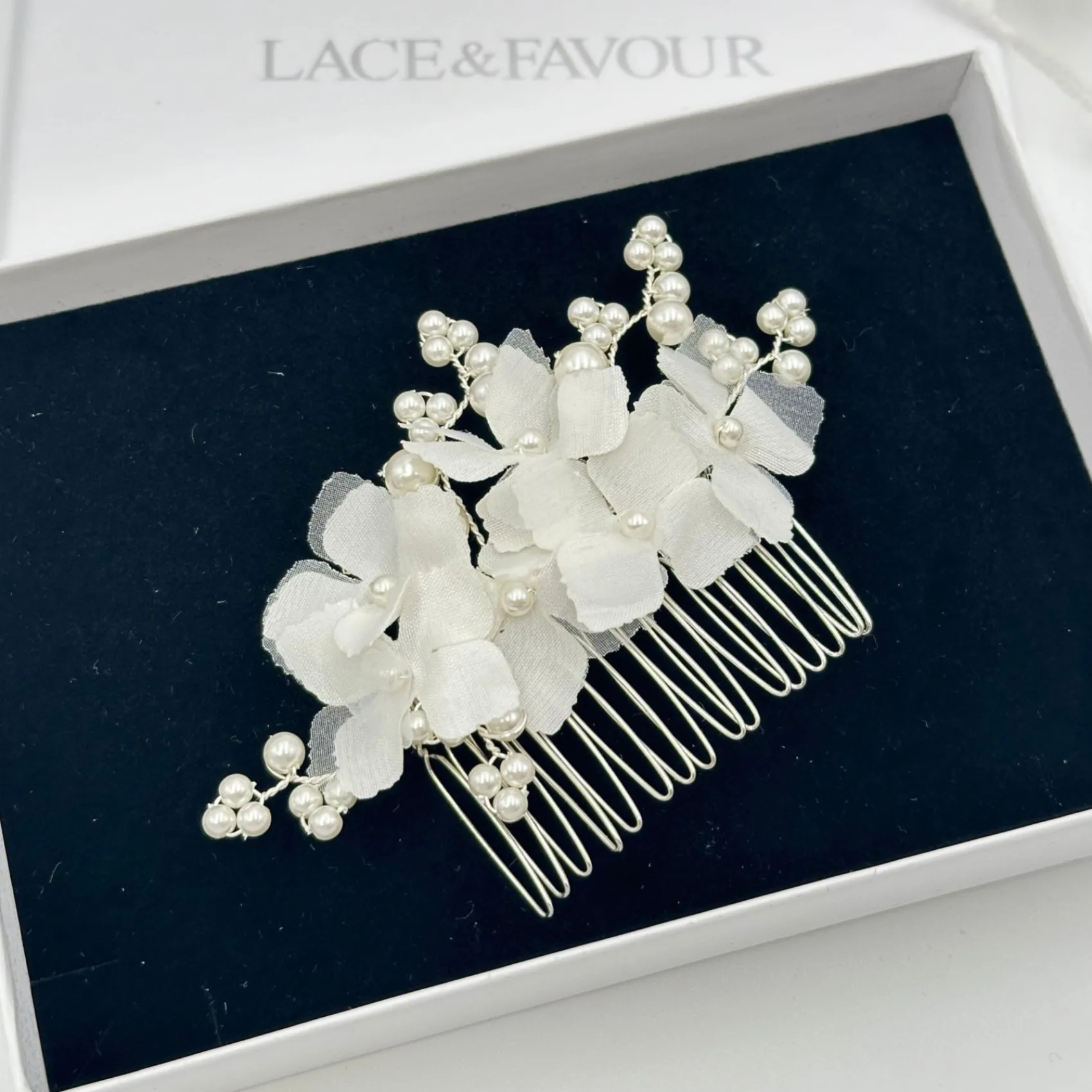 Beads & Beyond Pearl Hair Accessories | Silver Hair Accessories*Hydrangea Dainty Fabric Flowers and Pearl Bridal Hair Comb Ivory