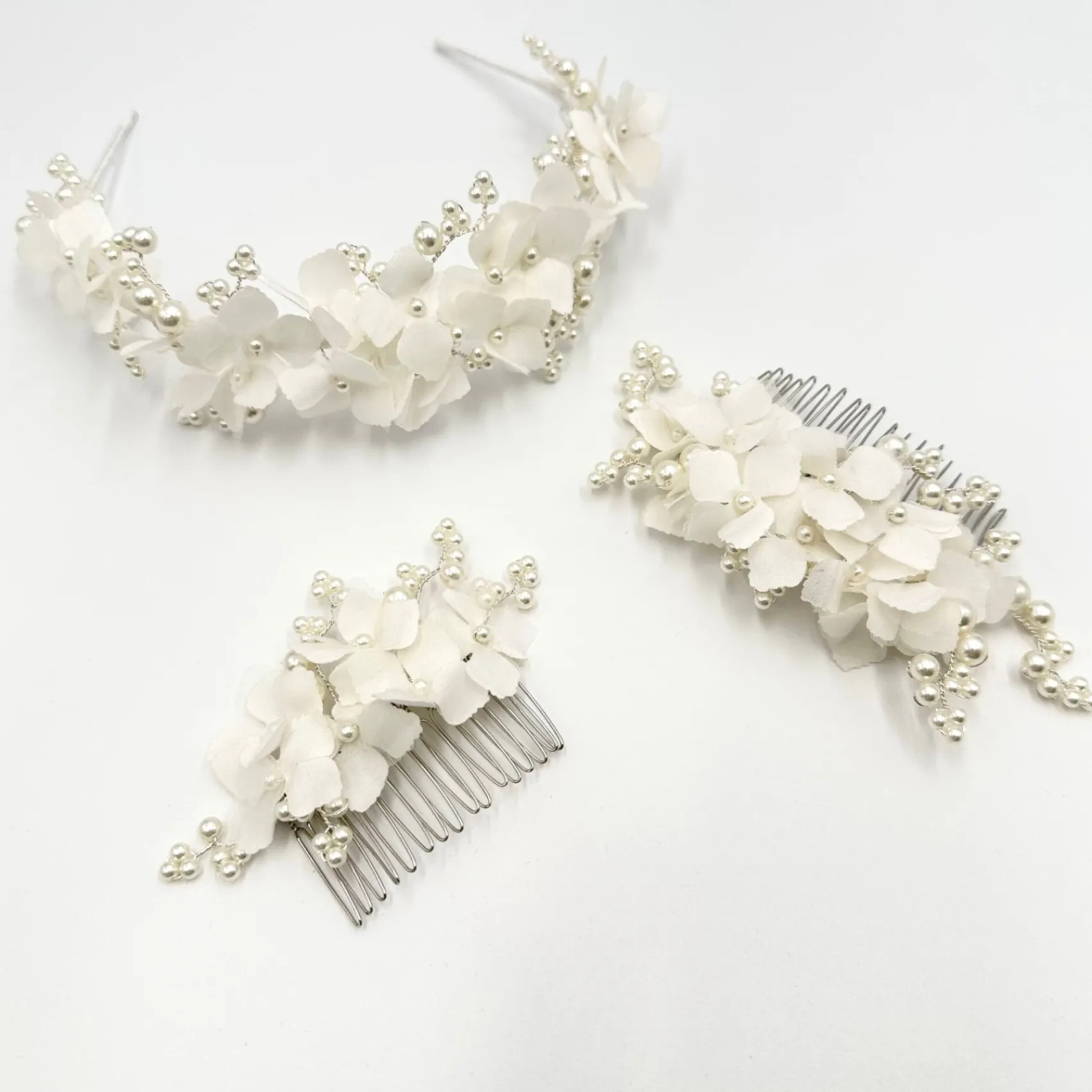 Beads & Beyond Pearl Hair Accessories | Silver Hair Accessories*Hydrangea Dainty Fabric Flowers and Pearl Bridal Hair Comb Ivory