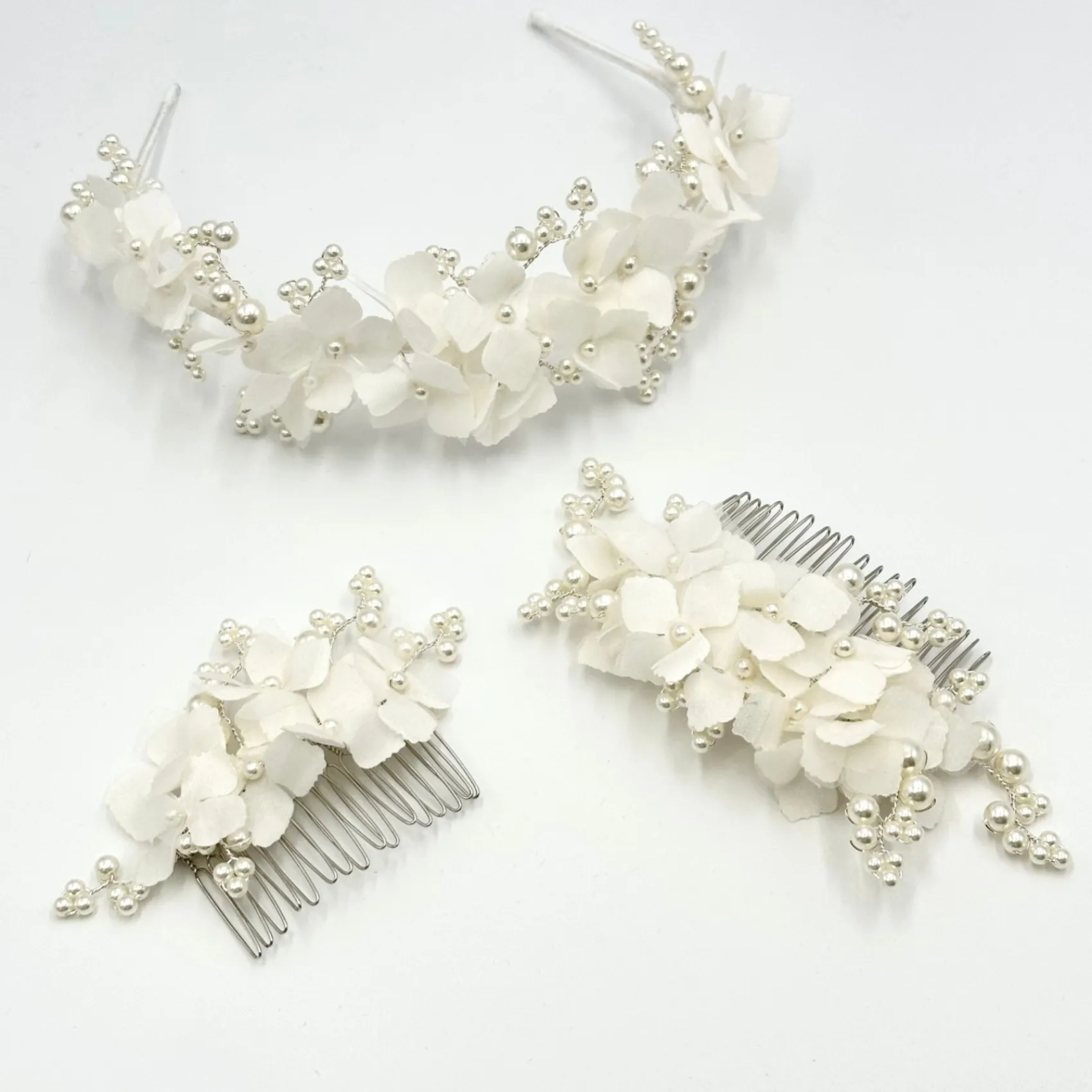 Beads & Beyond Pearl Hair Accessories | Silver Hair Accessories*Hydrangea Dainty Fabric Flowers and Pearl Bridal Hair Comb Ivory