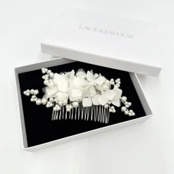 Beads & Beyond Pearl Hair Accessories | Silver Hair Accessories*Hydrangea Fabric Flowers and Pearl Bridal Hair Comb Ivory