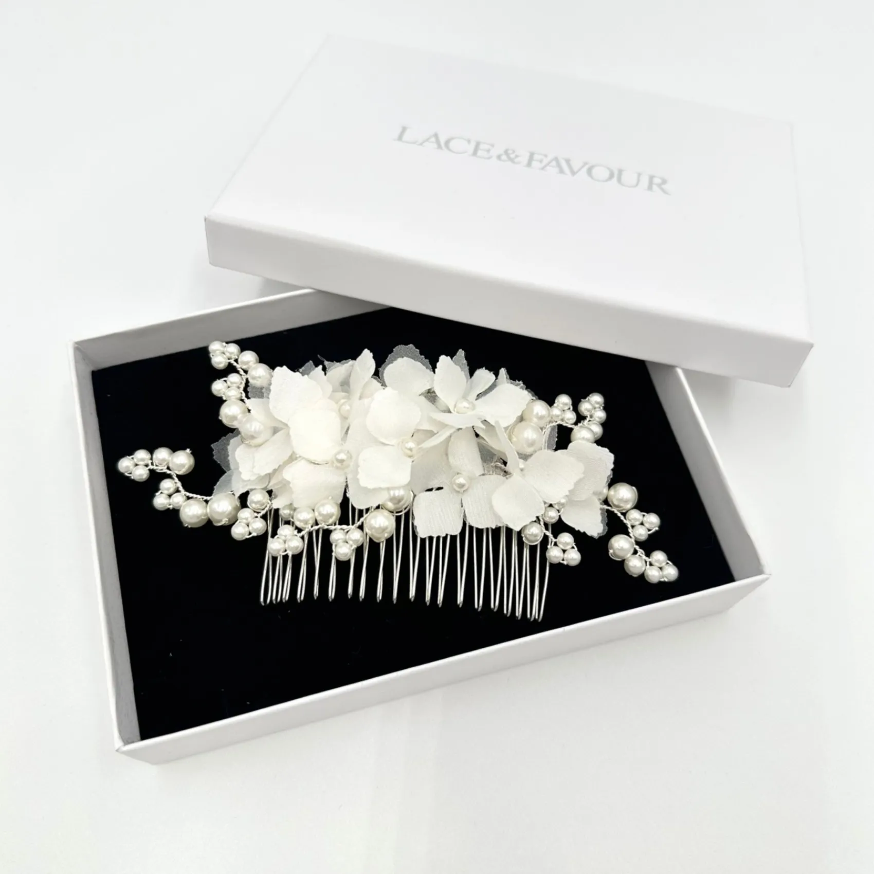 Beads & Beyond Pearl Hair Accessories | Silver Hair Accessories*Hydrangea Fabric Flowers and Pearl Bridal Hair Comb Ivory