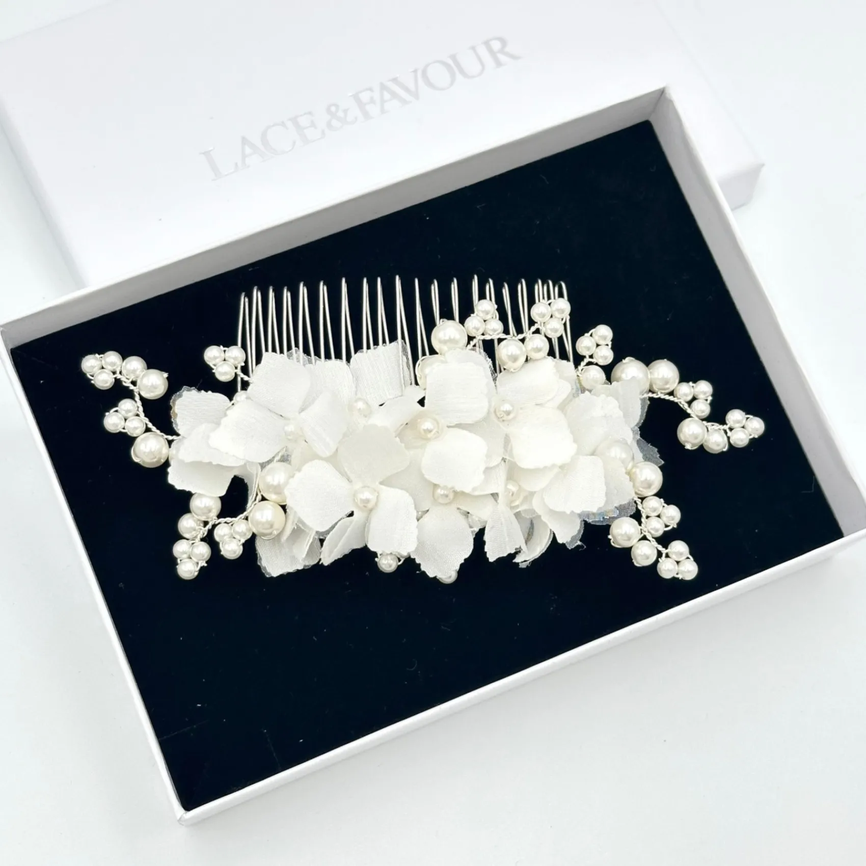 Beads & Beyond Pearl Hair Accessories | Silver Hair Accessories*Hydrangea Fabric Flowers and Pearl Bridal Hair Comb Ivory
