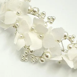 Beads & Beyond Pearl Hair Accessories | Silver Hair Accessories*Hydrangea Fabric Flowers and Pearl Bridal Headband Ivory