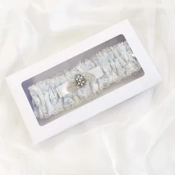 Boudoir Couture Something Blue Gifts | Bride Gifts*Infinity Blue and Ivory Lace Garter with Crystal Embellished Bow Blue/ Ivory