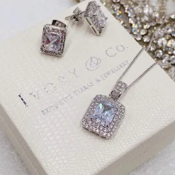 Ivory & Co Silver Prom Jewellery | Prom Jewellery Sets*Ivory and Co Art Deco Rectangular Crystal Jewellery Set