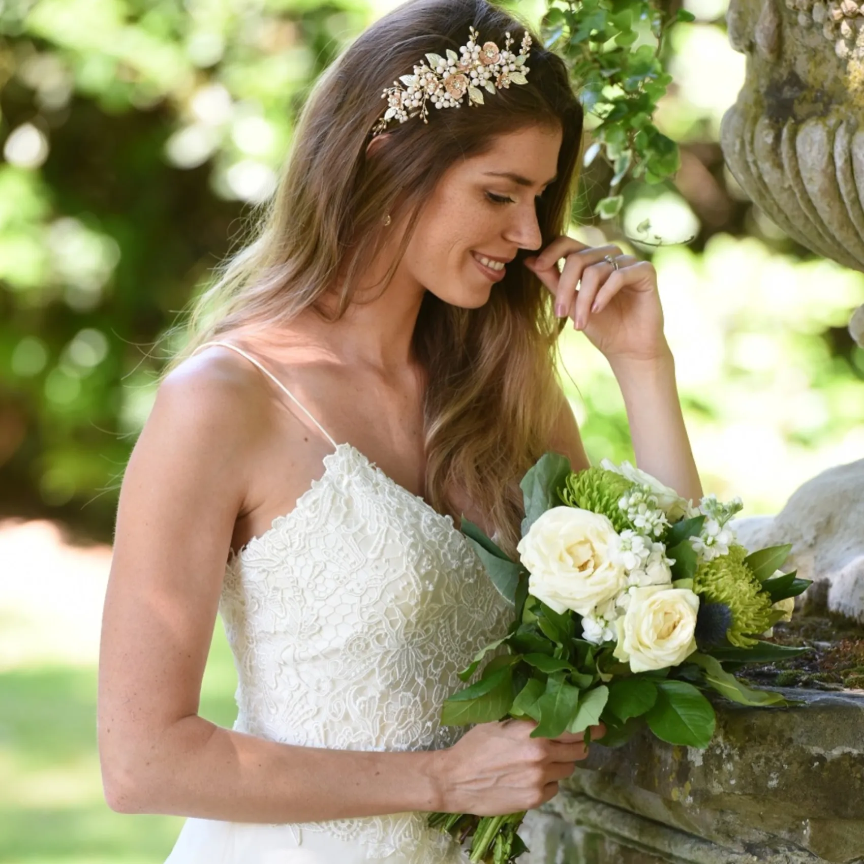 Ivory & Co Pearl Hair Accessories | Rose Gold Hair Accessories*Ivory and Co Botanica Champagne Gold and Blush Flowers Headpiece