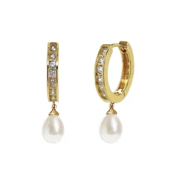Ivory & Co Pearl Jewellery | Gold Wedding Jewellery*Ivory and Co Canterbury Gold Crystal Hoop Pearl Drop Earrings