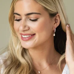 Ivory & Co Pearl Jewellery | Rose Gold Wedding Jewellery*Ivory and Co Canterbury Rose Gold Crystal Hoop Pearl Drop Earrings