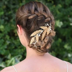 Ivory & Co Gold Hair Accessories | Pearl Hair Accessories*Ivory and Co Cassiopaea Bronze Enamelled Leaves Hair Clip