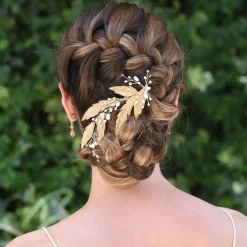 Ivory & Co Gold Hair Accessories | Pearl Hair Accessories*Ivory and Co Cassiopaea Bronze Enamelled Leaves Hair Clip