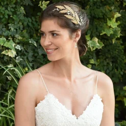 Ivory & Co Gold Hair Accessories | Pearl Hair Accessories*Ivory and Co Cassiopaea Bronze Enamelled Leaves Hair Clip