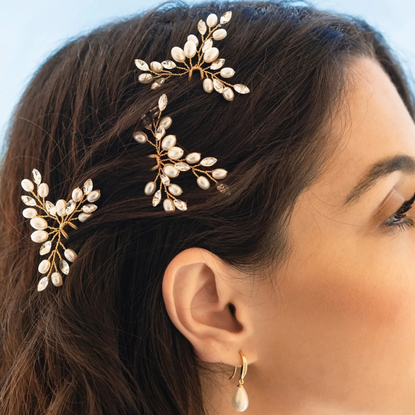 Ivory & Co Pearl Hair Accessories | Gold Hair Accessories*Ivory and Co Cosmos Gold Crystal and Pearl Hair Pin Set